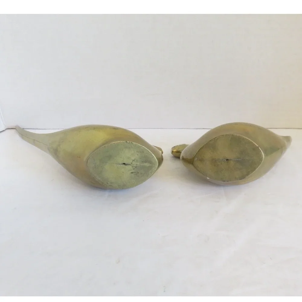 Vintage MCM Pair of Brass Birds Long Tail Pheasant‎ Figurine Set